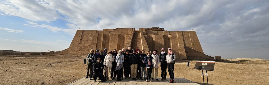 9-day Iraq group tours Group tour standing in front of the Ziggurat of Ur during a guided Iraq tour.